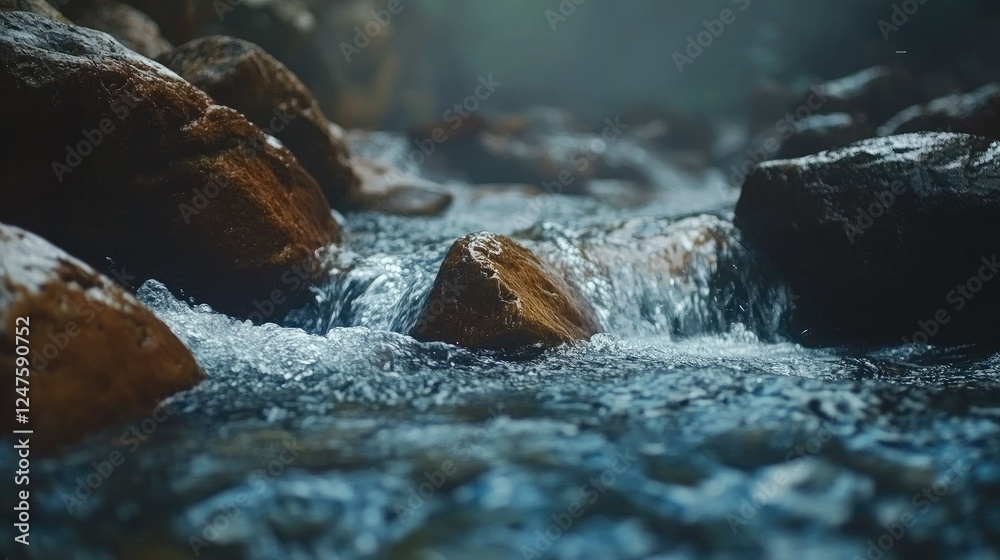 Serene Stream Flowing Through Rocks: A Peaceful Nature Scene Serene Stream Flowing Through Rocks: A Peaceful Nature Scene