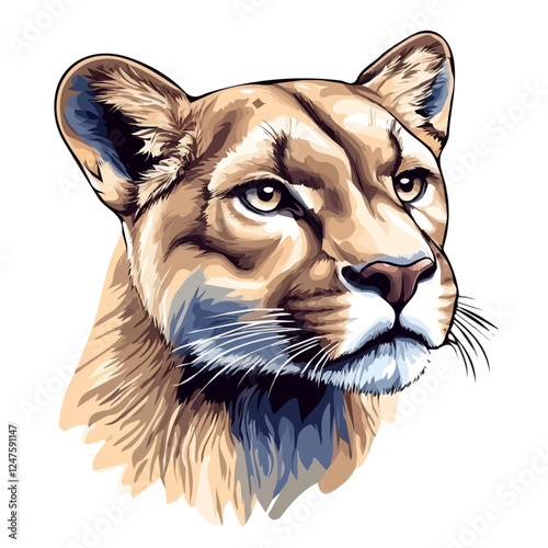 Mountain Lion Head Vector Illustration | Powerful Wildlife Artwork for Logos & Prints  
