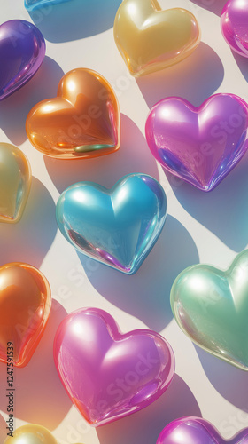 Obraz na płótnie Shiny Valentine hearts in pastel shades vertical w salonie