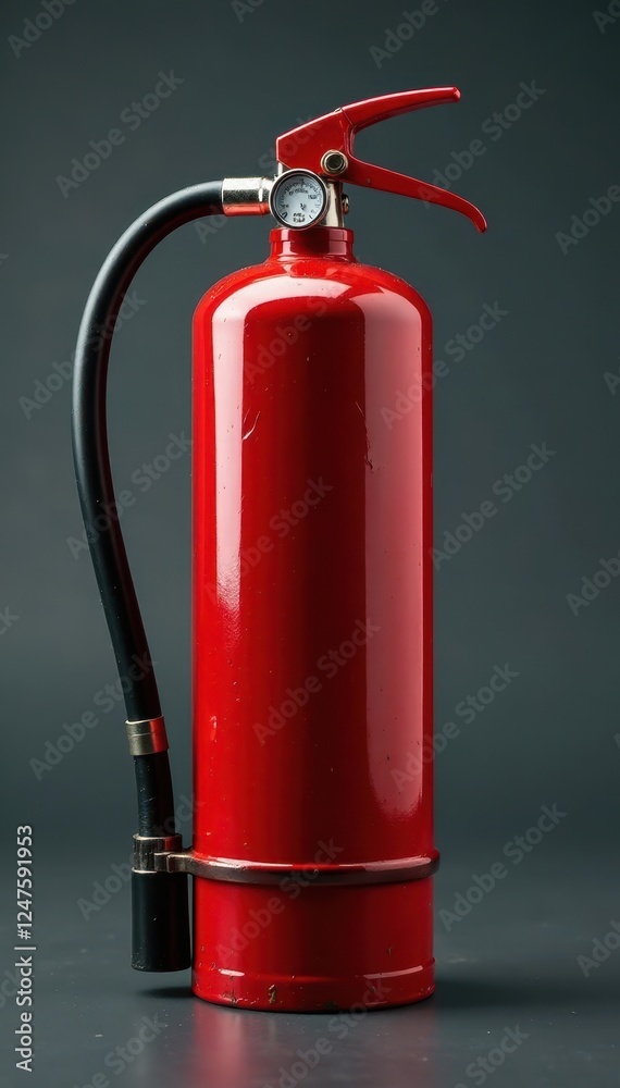 Fototapeta premium Chrome fire extinguisher, pressure gauge, metallic texture, fire, fire protection system