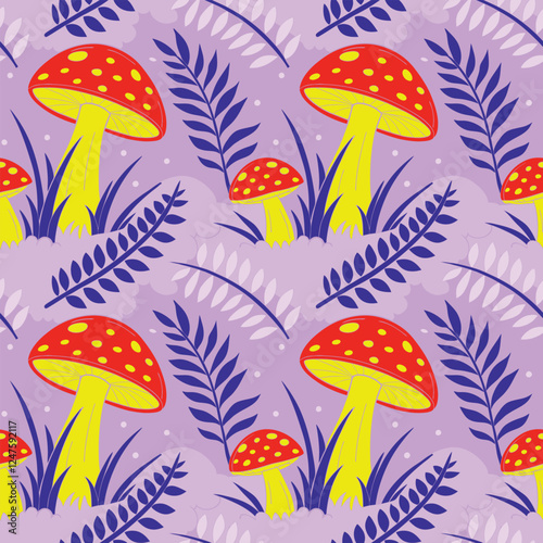 Seamless vector background with mushrooms