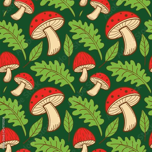 Seamless pattern with mushrooms. Autumn pattern