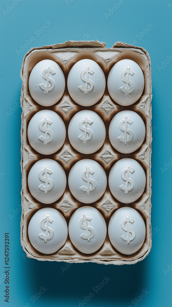 A dozen eggs marked with dollar signs vertical