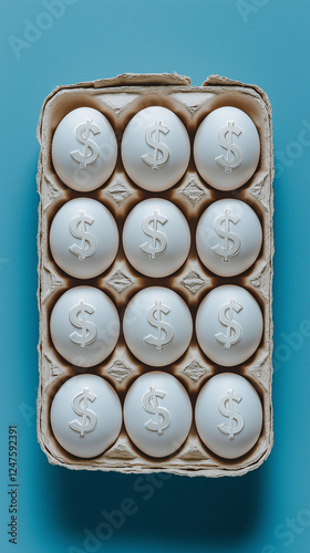 Obraz na płótnie A dozen eggs marked with dollar signs vertical w salonie