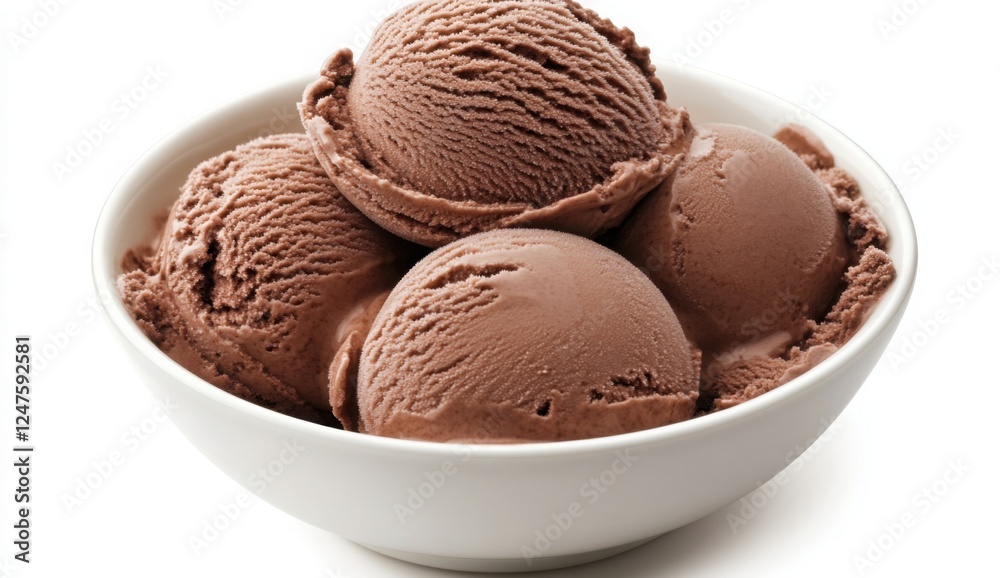 Chocolate Ice Cream Scoops: A decadent dessert, three smooth scoops of rich, chocolate ice cream nestled together in a white bowl, ready to satisfy your cravings. Chocolate Ice Cream Scoops: A decadent dessert, three smooth scoops of rich, chocolate ice cream nestled together in a white bowl, ready to satisfy your cravings.