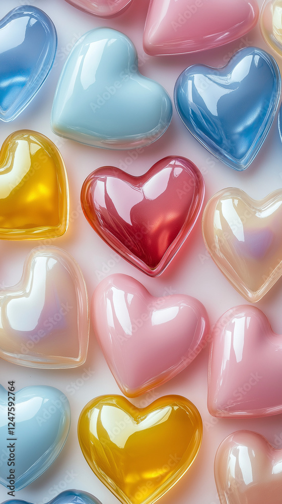 Background of shiny, glossy Valentine hearts