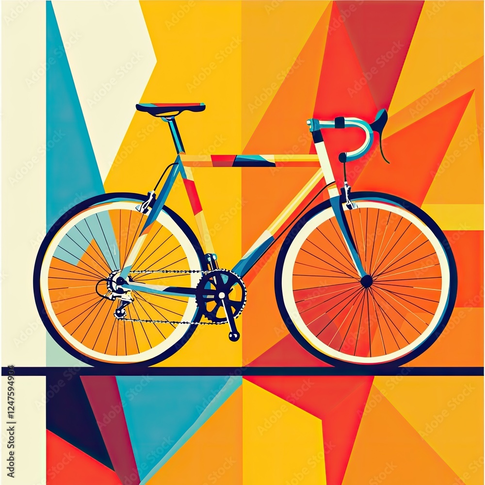Fototapeta premium Colorful road bike illustration with geometric background.