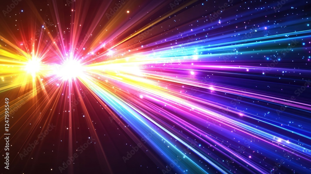 Naklejka premium Vibrant beams of light in various colors create a dynamic, energetic visual effect.