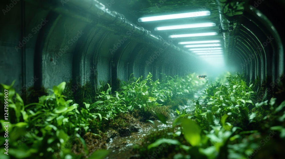 An imaginative corridor adorned with vibrant vegetation and a misty allure, showcasing nature’s reclamation of urban spaces, evoking feelings of curiosity and exploration. An imaginative corridor adorned with vibrant vegetation and a misty allure, showcasing nature’s reclamation of urban spaces, evoking feelings of curiosity and exploration.