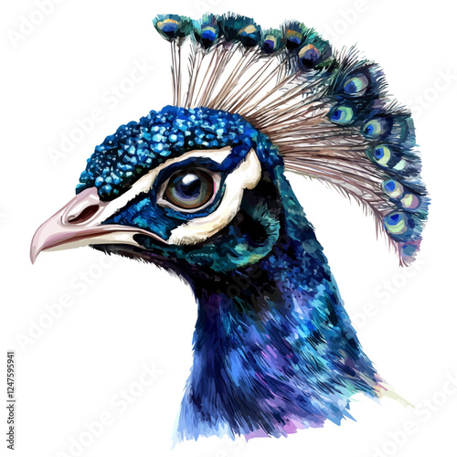 Majestic Peacock Head Vector Illustration – Vibrant Bird Artwork
 photo