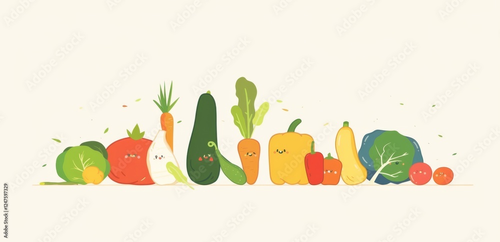 Flat vector illustration of various vegetables, featuring a simple and clean design on a white background, perfect for food-related themes. Flat vector illustration of various vegetables, featuring a simple and clean design on a white background, perfect for food-related themes.
