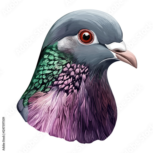 Detailed Pigeon Head Vector Illustration – Urban Bird Artwork
 photo