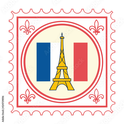 France Souvenir Postage Stamp Vector Illustration