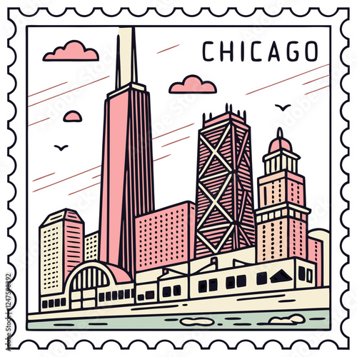 Chicago Vintage Postage Stamp Vector Illustration