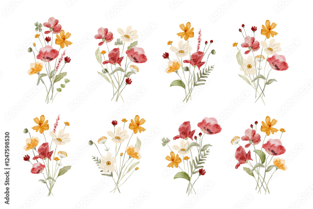 beautiful wildflower bouquet watercolor collection