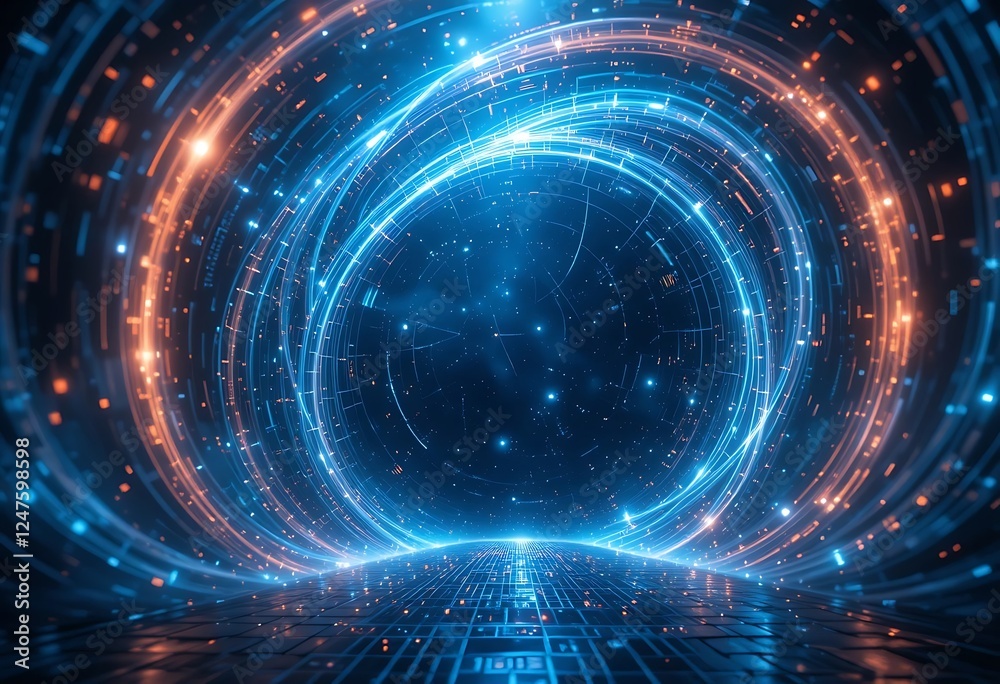 Fototapeta premium Abstract Digital Sphere Rotating Light Trails
