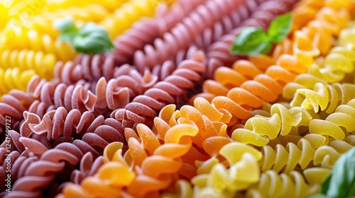 Colorful pasta assortment, close-up shot, food photography, recipe background photo