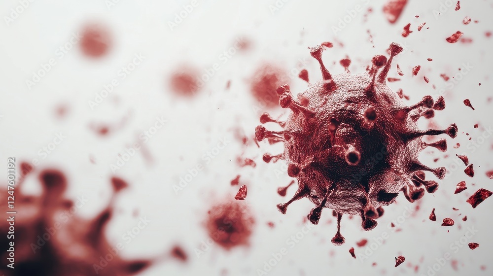 Virus particles, imaginative representation of global disease containment, on white background. 