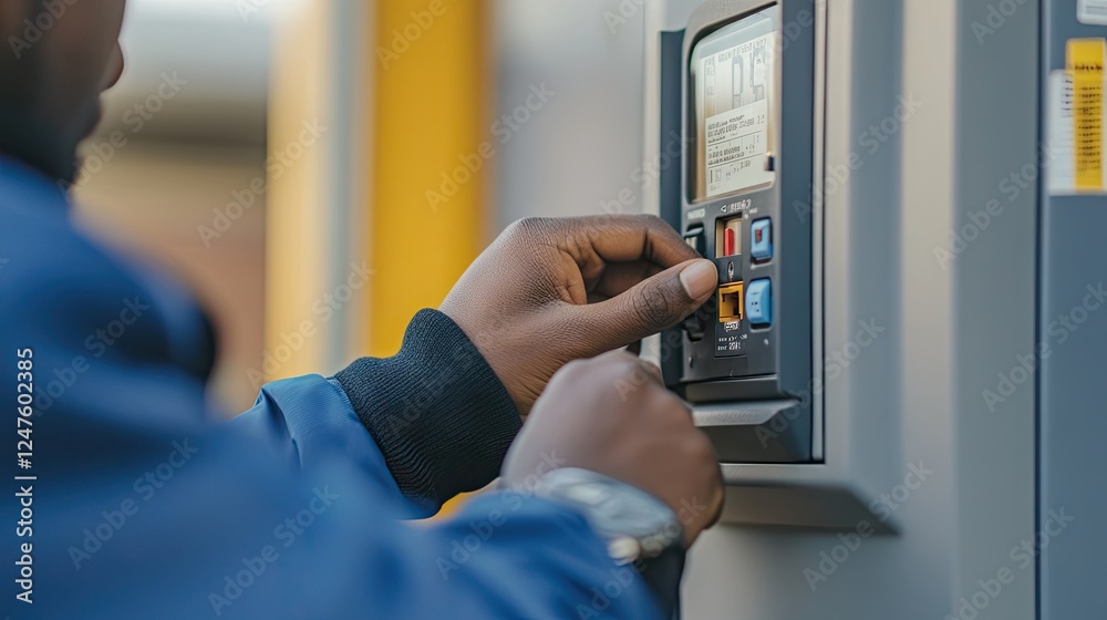 A hand checking a thermostat to ensure it's working correctly. A hand checking a thermostat to ensure it's working correctly.