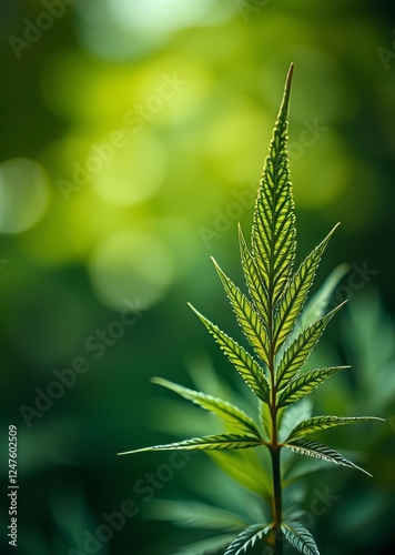 Close-up hemp leaf with blurred green background bokeh green bokeh green abstract background light bright blur pattern