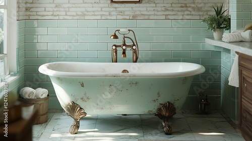 Retro green celadon bathtub photo