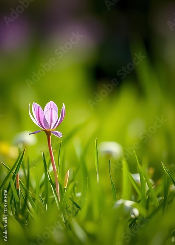 Ocun - colchicum - colorful flower in a meadow in green grass the photo has a beautiful bokeh creat bokeh green bokeh green abstract background light bright blur pattern