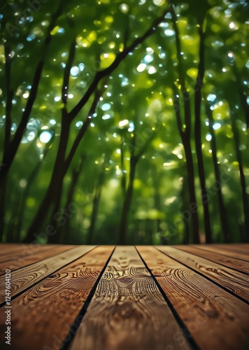 Abstract natural green bokeh background with wooden floor fisheye wooden floor natural background bokehabstract bokeh green bokeh green abstract background light bright blur pattern