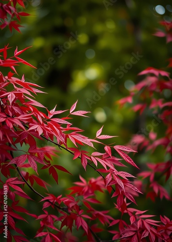 Autumn nature background with red leaves and foliage bokeh bokeh green bokeh green abstract background light bright blur pattern