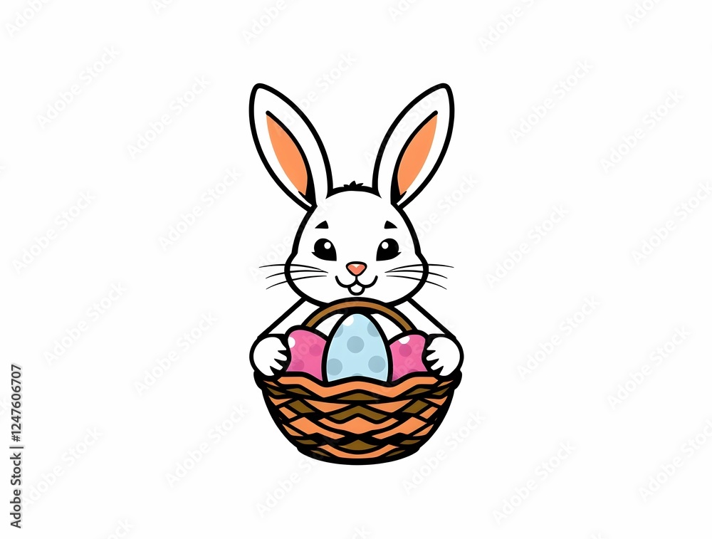 Fototapeta premium Cute bunny with an Easter basket icon