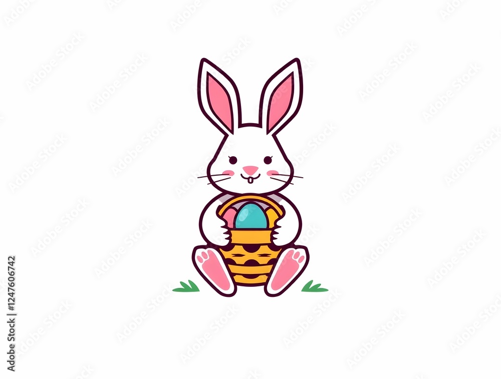 Obraz premium Cute bunny with an Easter basket icon