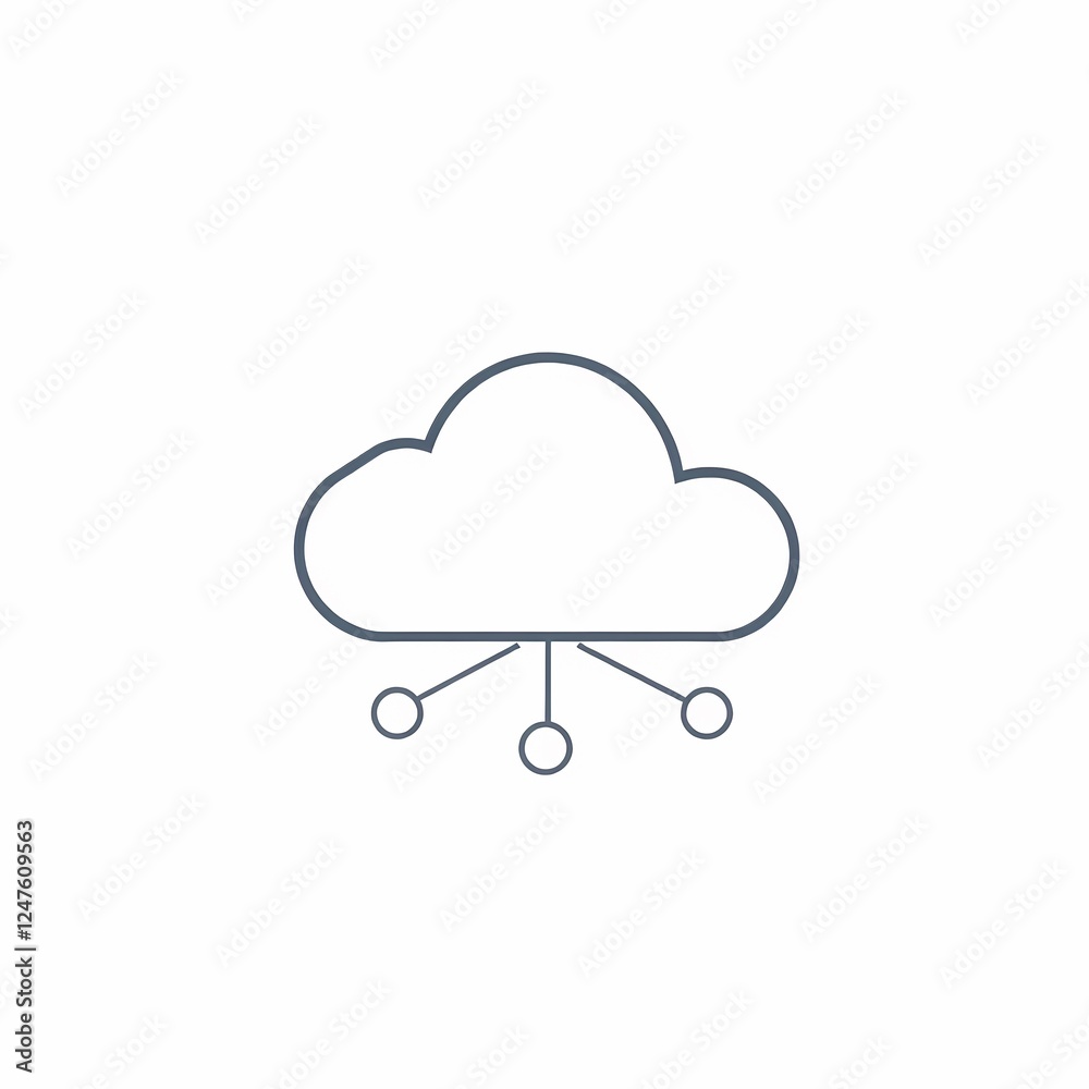 Cloud Network Icon: A simple, minimalist illustration of a cloud connected to multiple nodes, symbolizing cloud computing, networking, or data connectivity. Cloud Network Icon: A simple, minimalist illustration of a cloud connected to multiple nodes, symbolizing cloud computing, networking, or data connectivity.