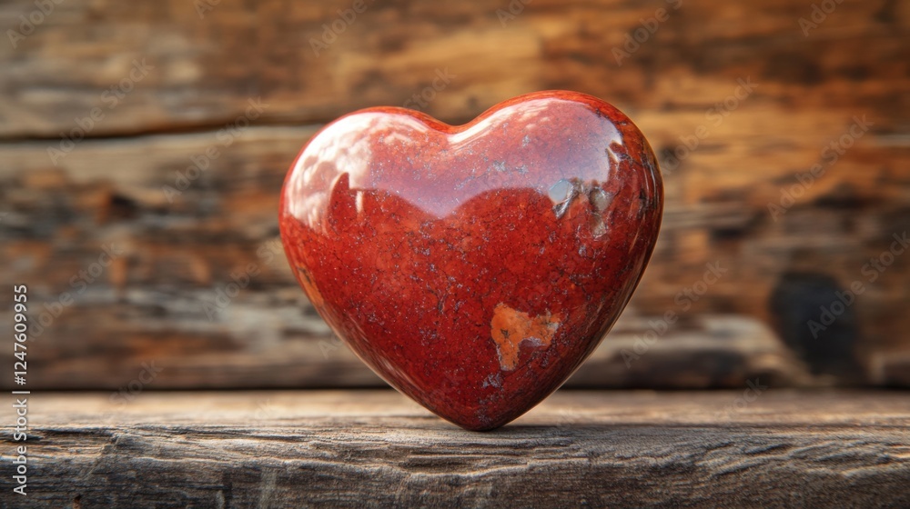 Obraz premium red heart shaped stone on wooden background