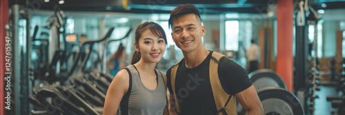 in gym, young adult asian w...
