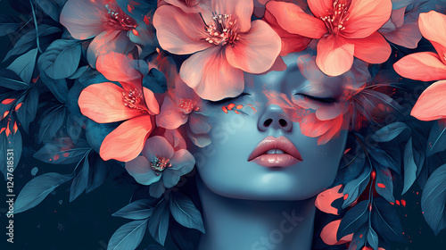 Elegant floral portrait illustration. Floral Surrealism. Illustration