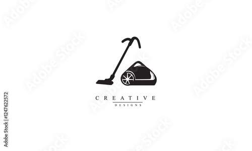 Vacuum cleaner vector icon black logo white background