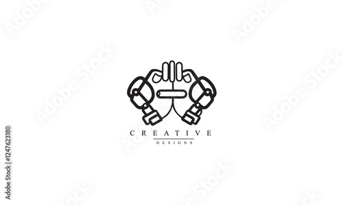 Hands with handcuffs line icon black design white background