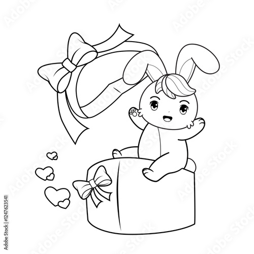 Valentine Day Coloring Page with cute bunny