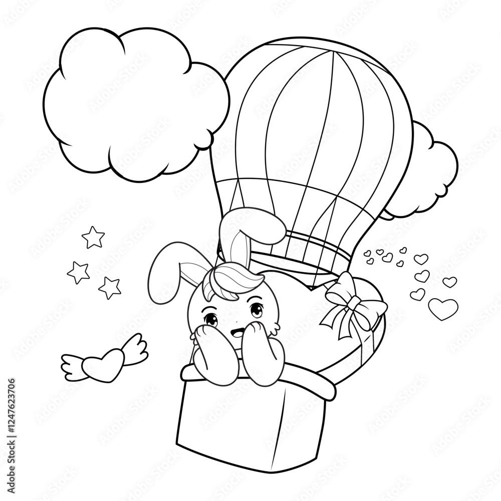 Fototapeta premium Valentine Day Coloring Page with cute bunny