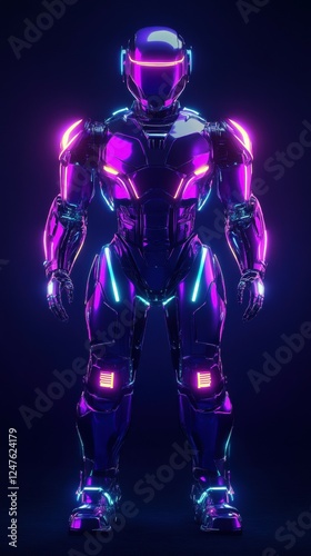 Futuristic Robot with Vibrant Neon Lights in Cyberpunk Setting