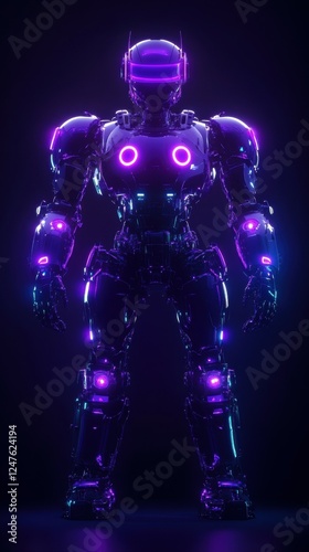 Futuristic Robot with Vibrant Neon Lights in Cyberpunk Setting