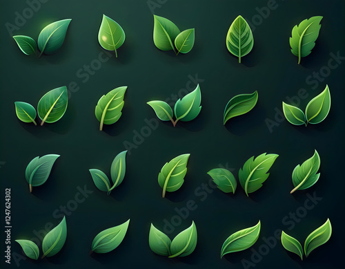 green leaf icons set. Ecology and natural icons