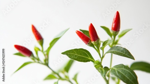  Fiery Flavors: Close-up shot of vibrant red chili peppers, growing on their plant.