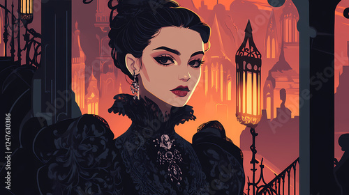 Illustration of a haughty wealthy archetypal gothic woman. Archetypal Characters. Illustration photo