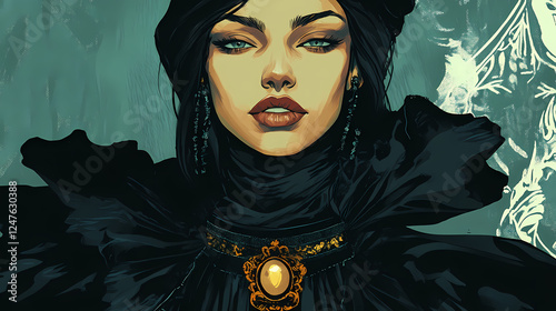 Illustration of a haughty wealthy archetypal gothic woman. Archetypal Characters. Illustration photo