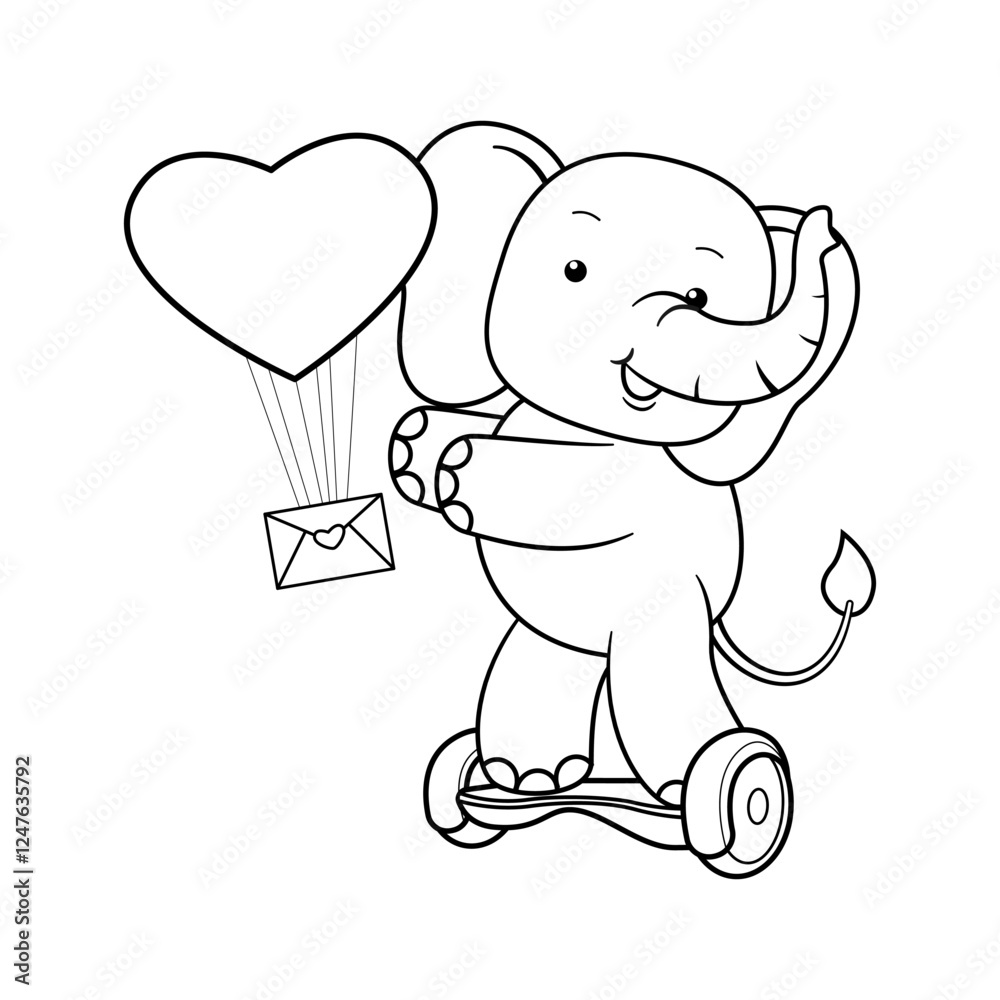 Valentine Day Coloring Page with cute elephant Valentine Day Coloring Page with cute elephant
