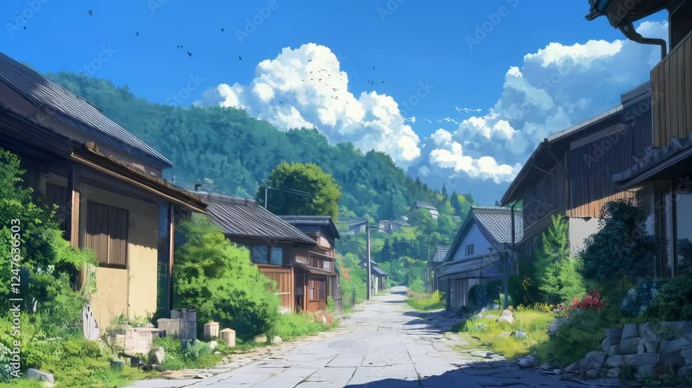Tranquil Village Street in Lush Green Hills
