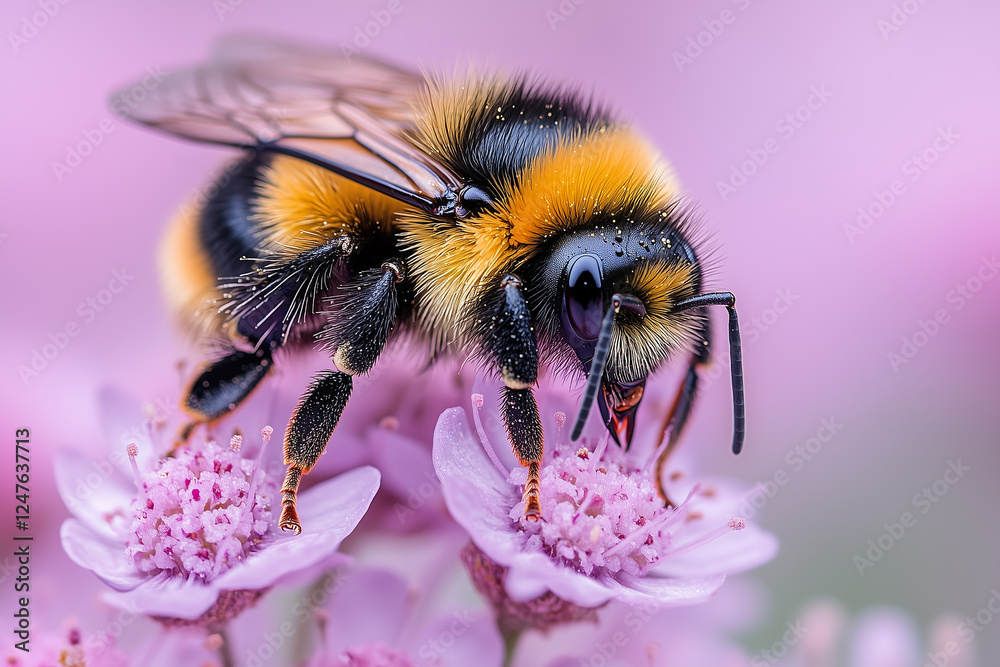 macro bee resting on flower, pollen macro bee resting on flower, pollen