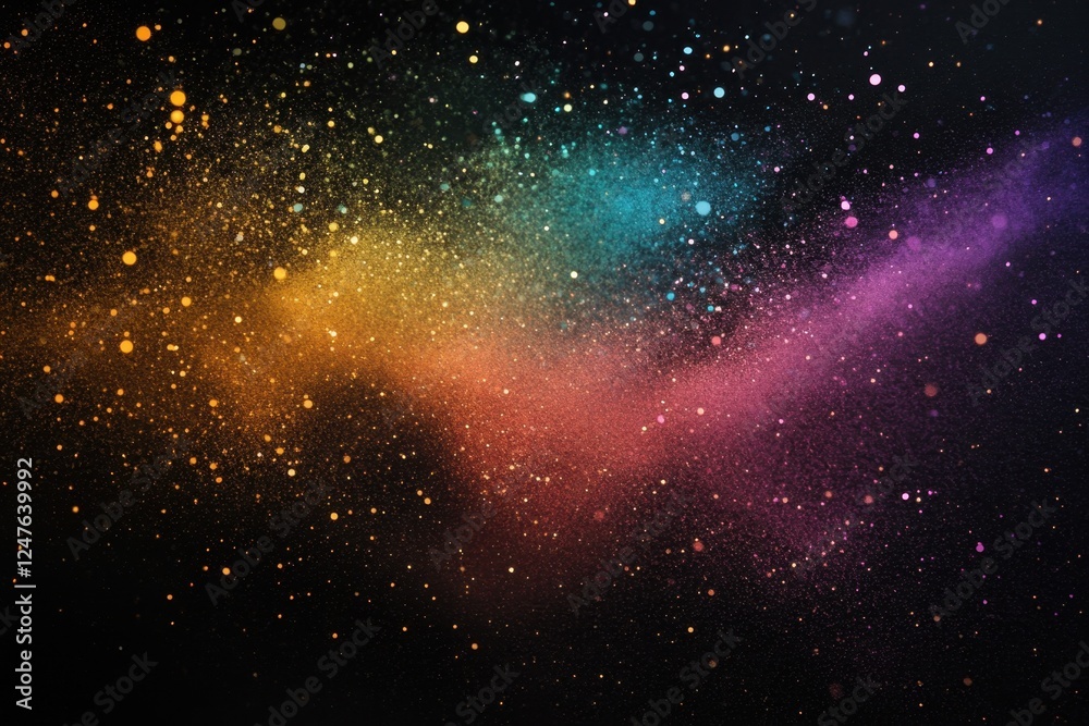 Fototapeta premium Abstract colorful dust particles explosion on black background image