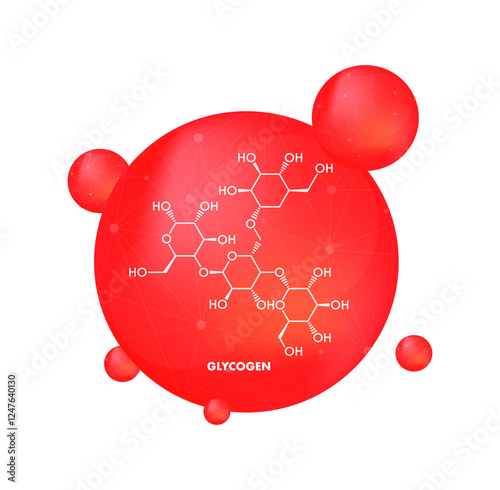 Glycogen molecule inside red blood cell forming polysaccharide glucose for energy storage