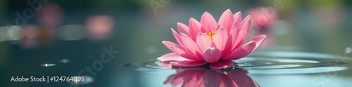 Delicate pink gerbera petal on calm water surface, peaceful, serene, pink flowers